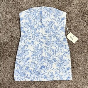 Blue and White Strapless Dress